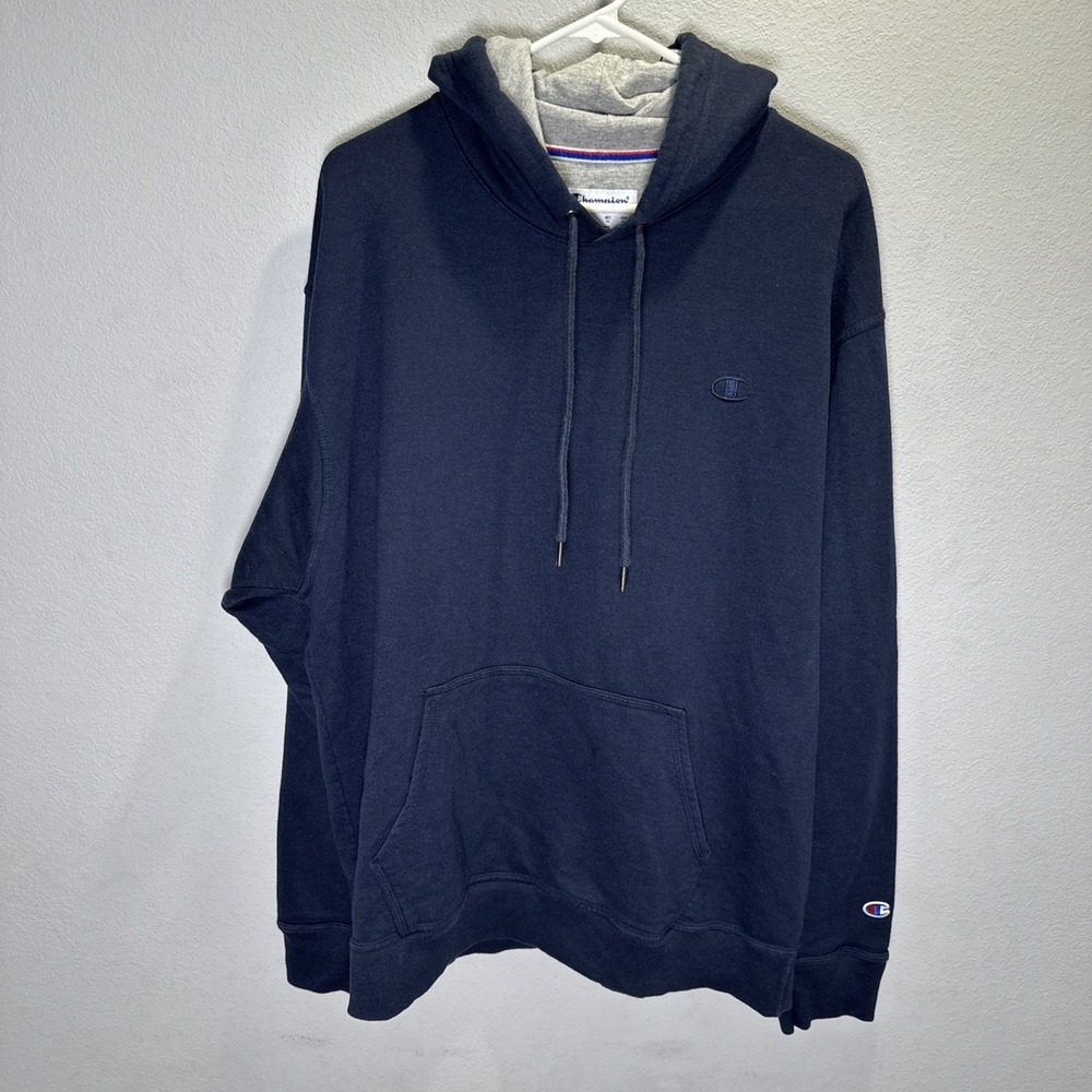 CHAMPION Hoodie Cotton Blend pullover Sweatshirt Mens XL blue kangaroo pocket